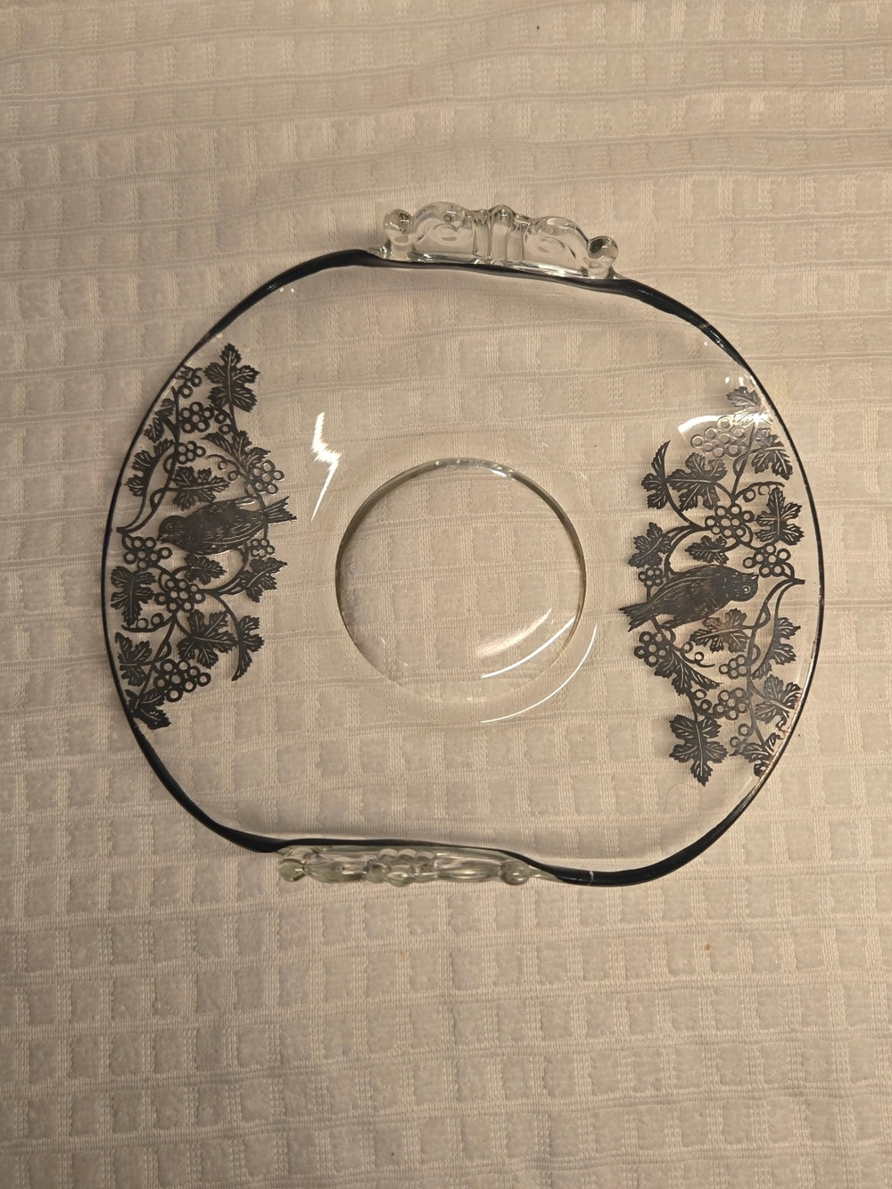 Vintage Silver City Glass Sterling Silver Birds & Grapevines Serving Bowl